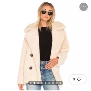 Free People Notched Teddy Bear Peacoat in Ivory Cream Shearling Faux Fur XS